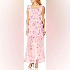 NINE WEST Women's Faux Wrap Maxi Dress with Ruffle Detail at Neckline